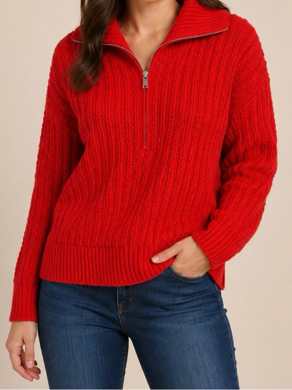 Pink Republic | Half-Zip Super Soft Cable Knit Sweater | Size L | NWOT | Preppy